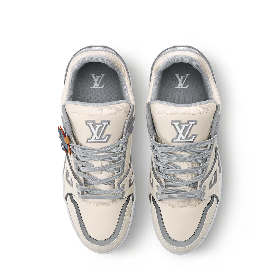 LV Trainer Sneaker Leather/Monogram-Embossed Calf Leather Beige
