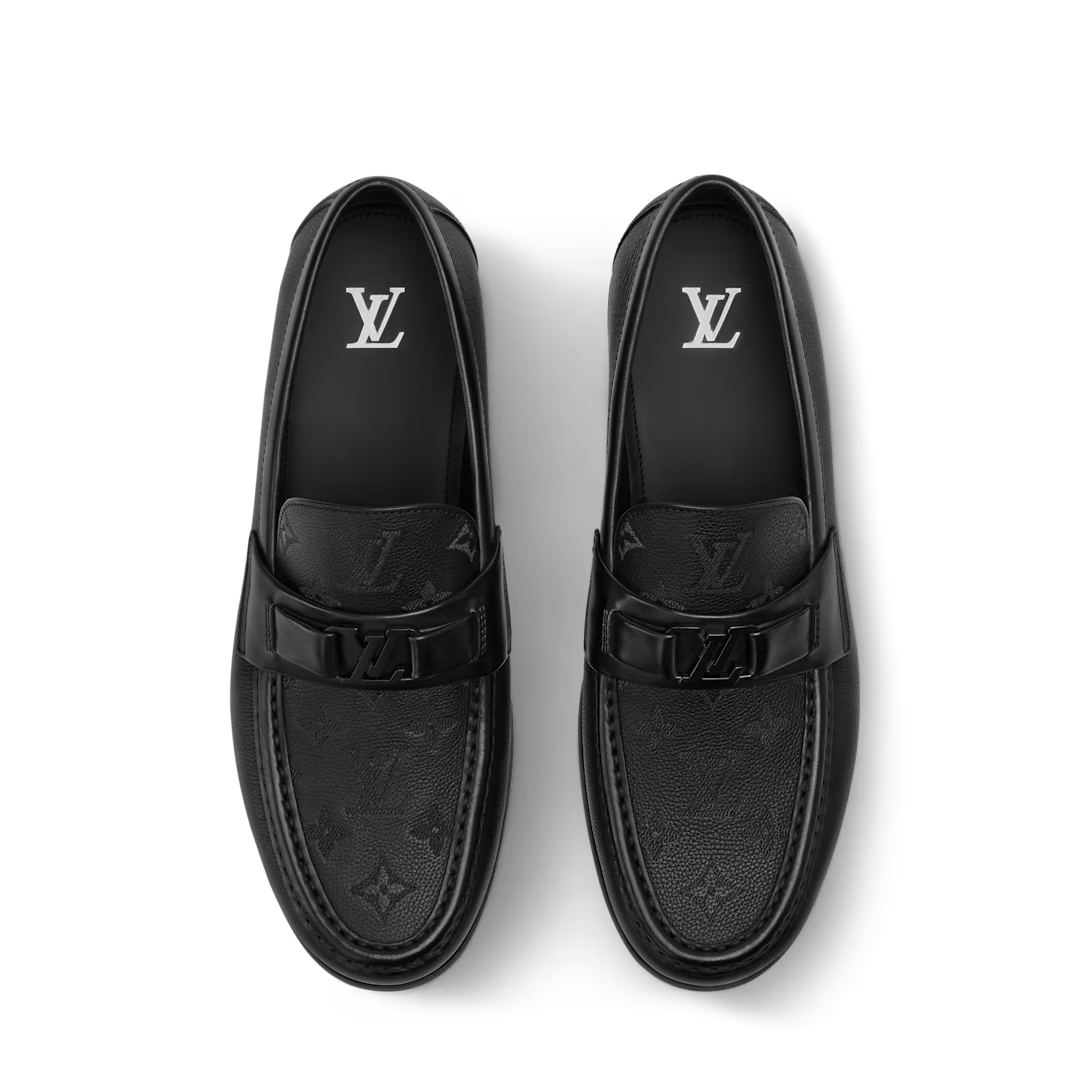 LV Major Loafer Grained Calf Lather With Monogram Embroidery Black