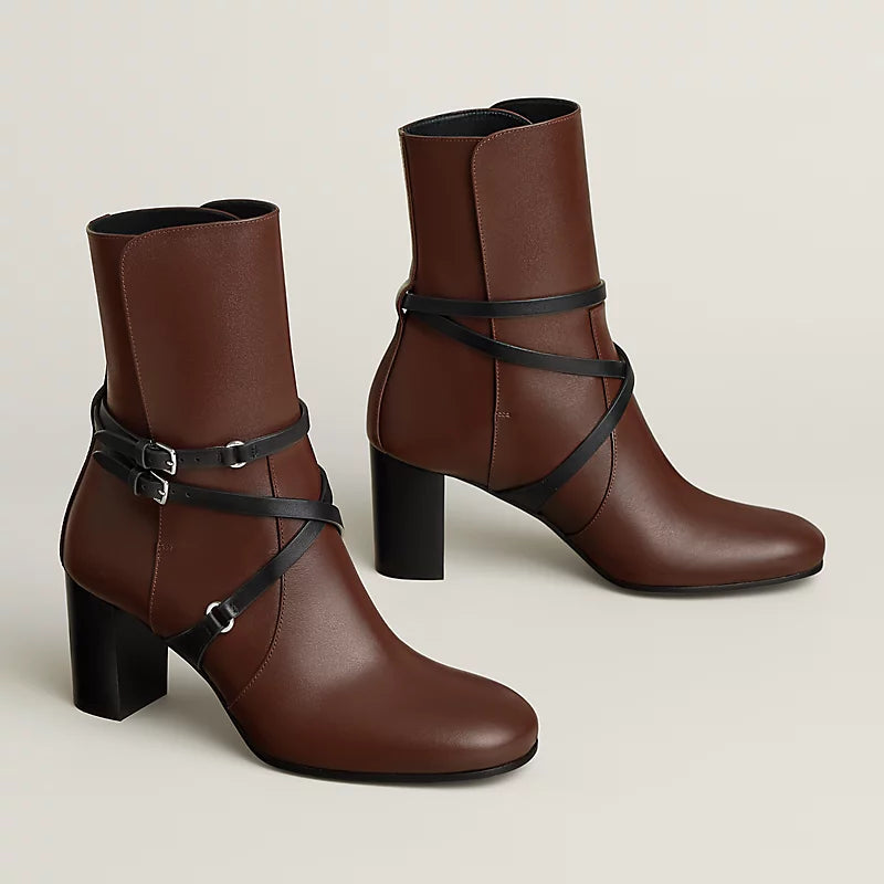 Hermes Nancy 70 Ankle Boot Chocolat / Noir